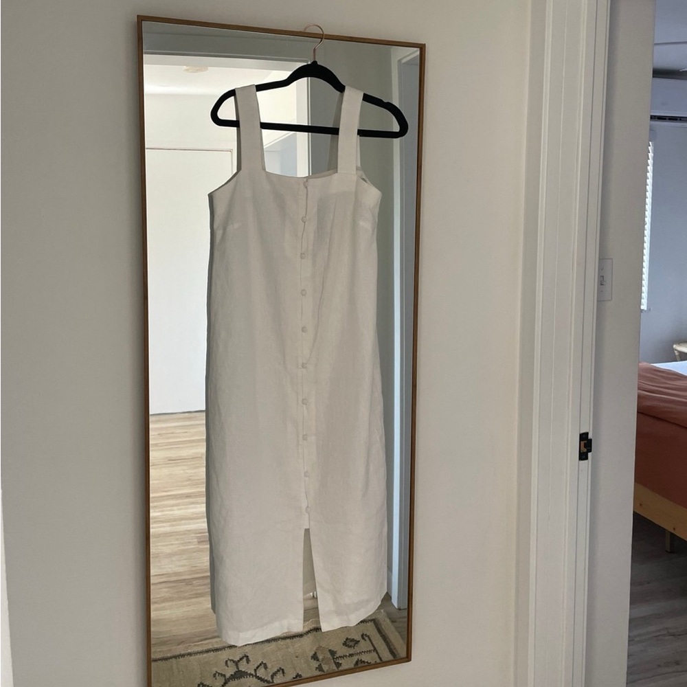 MANGO Square Neck White Midi Dress